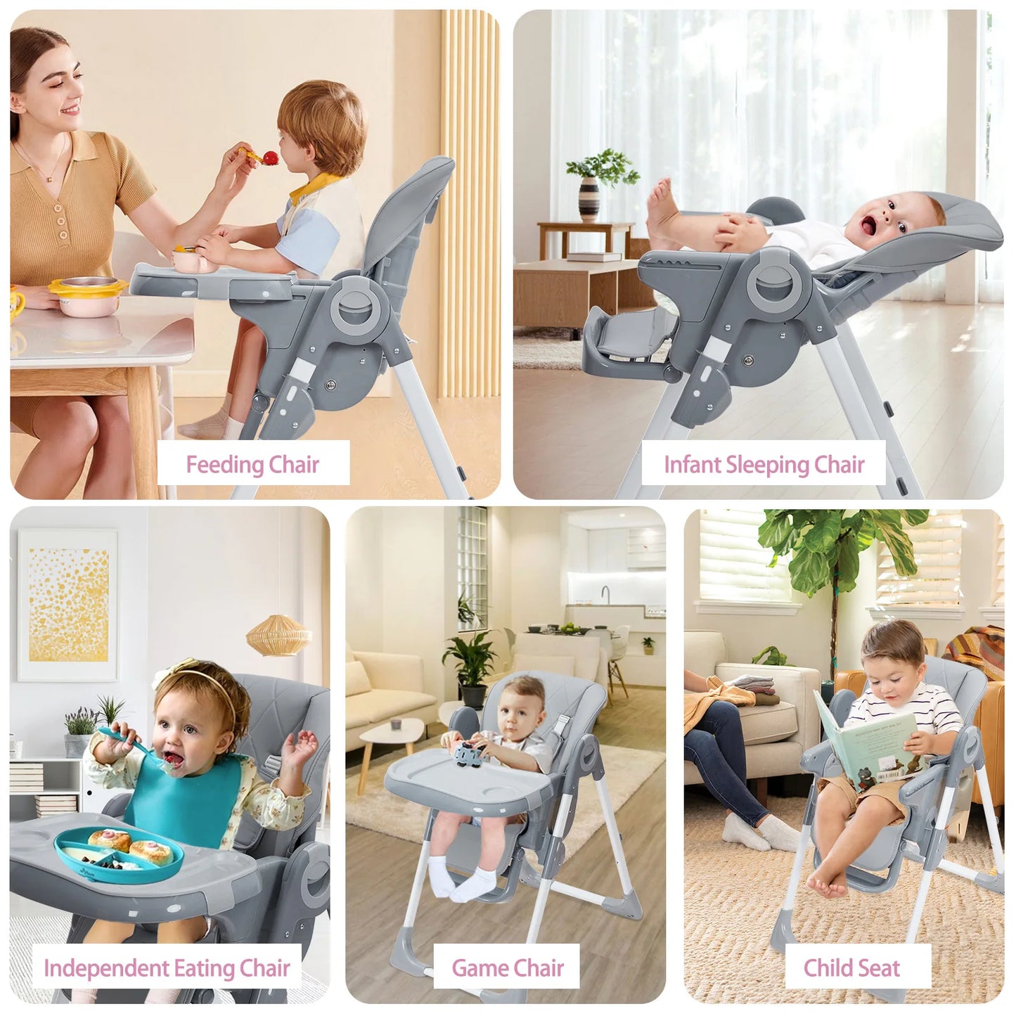 Baby High Chair Multifunctional Adjustable Height Recline Foldable for Babies