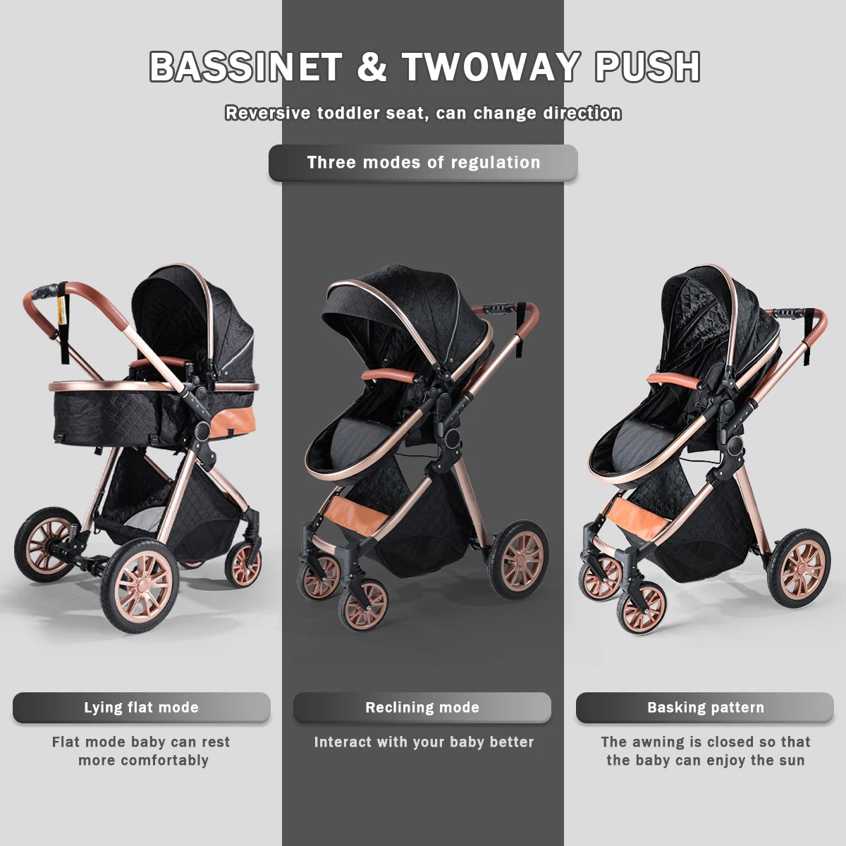 Baby Stroller 3 in 1, Foldable, With Shock Absorption, an Outdoor Stroller That Can Be Pushed in Both Directions