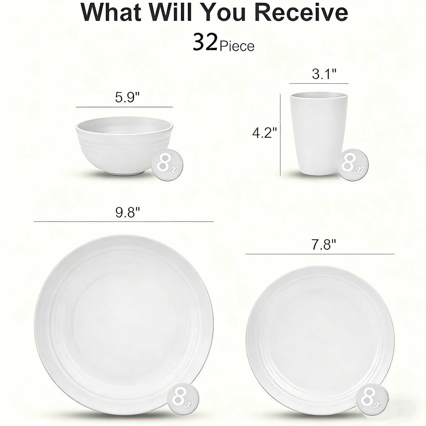 Wheat Straw Dinnerware Set Service For 8 BPA Free Unbreakable