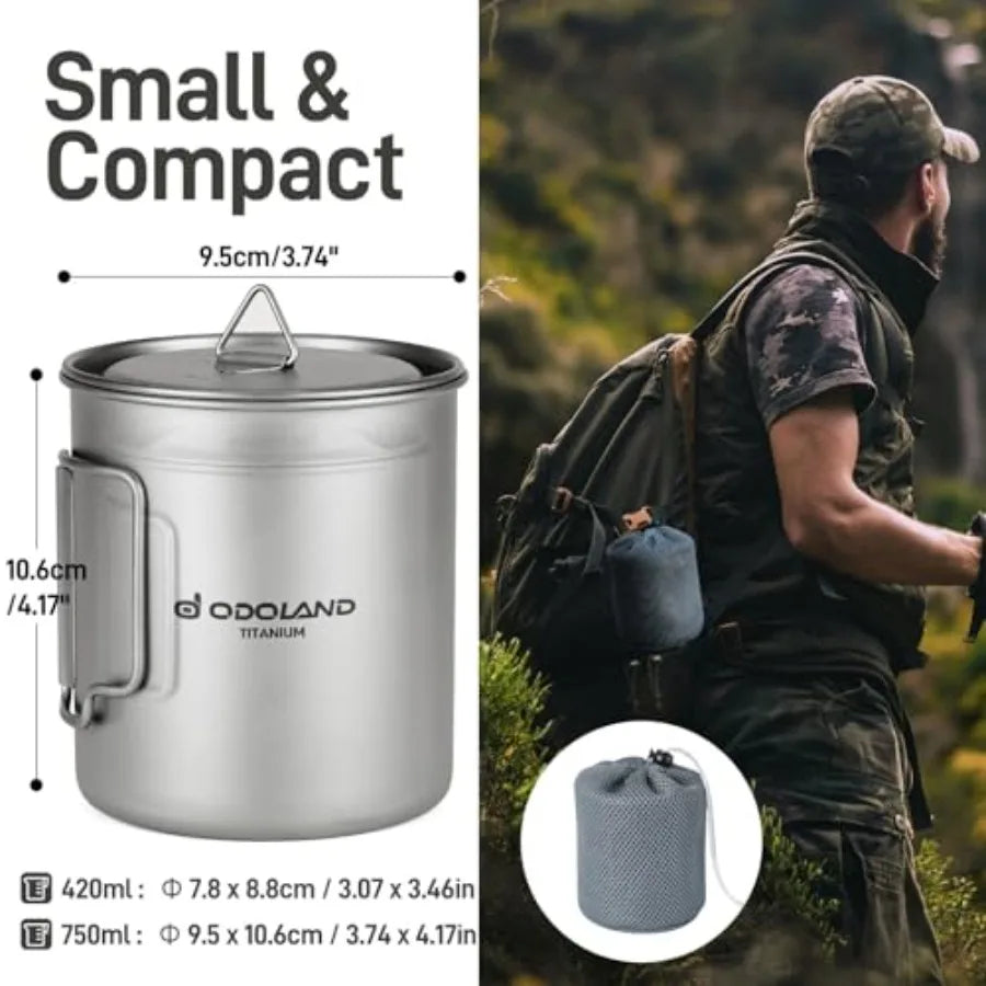 Titanium Camping Cookware Pot With Lid And Spork For Lightweight Backpacking