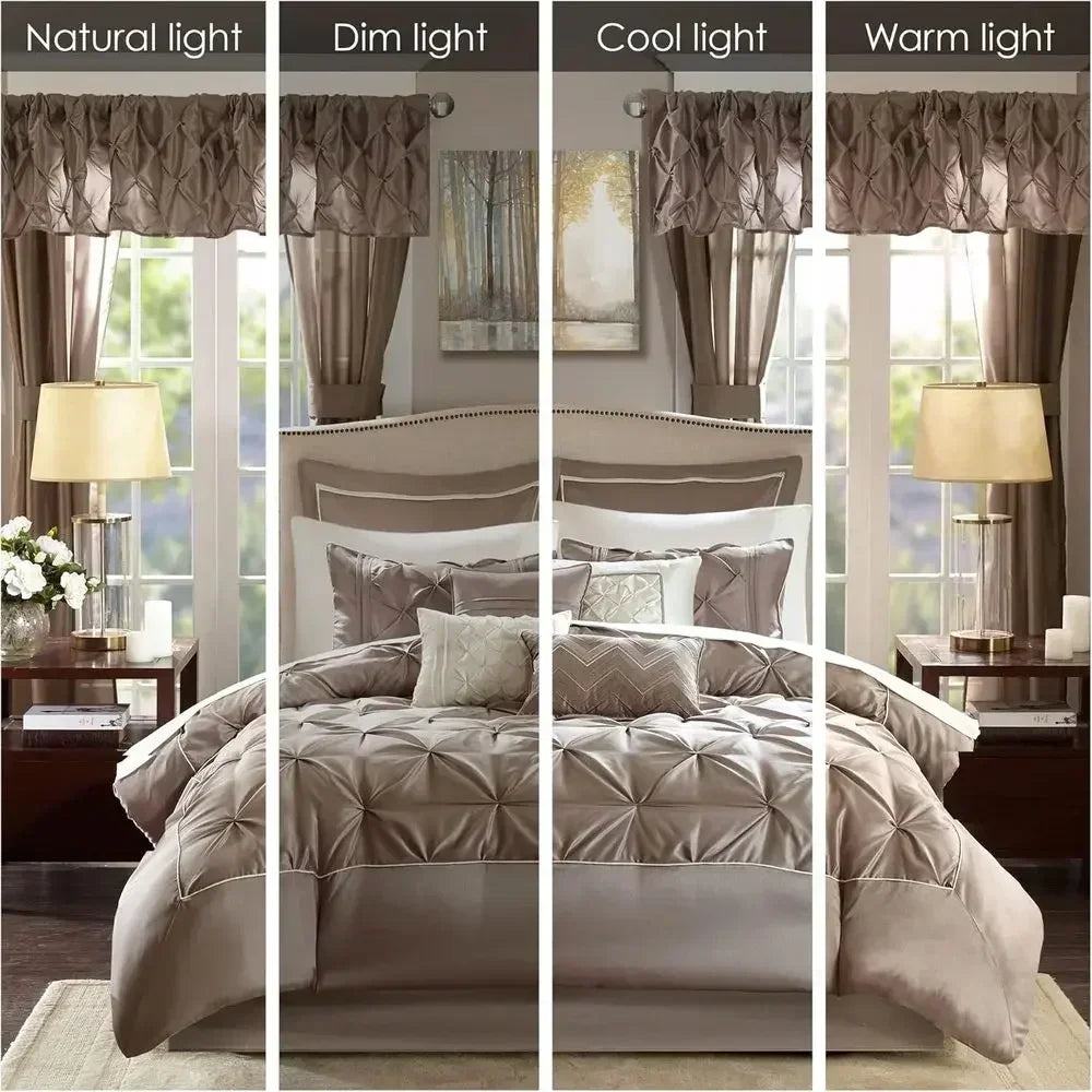 All-Season Diamond Tufted Bedding Set With Curtains And Pillows