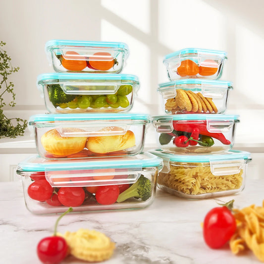 Glass Food Storage Containers Set 8 Piece Leakproof Airtight Microwave Oven Safe