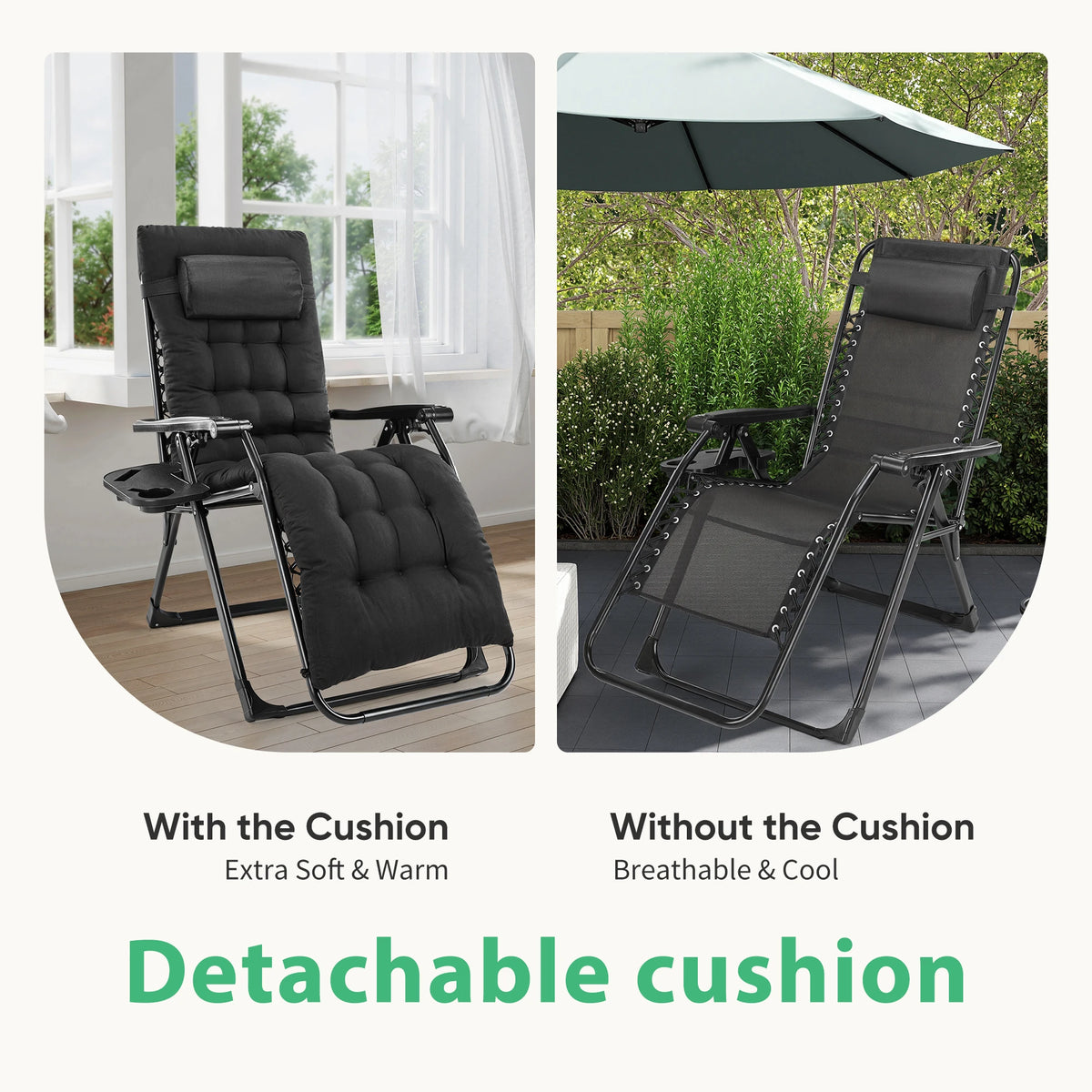 JHK Zero Gravity Folding Recliner With Cup Holder Cushion