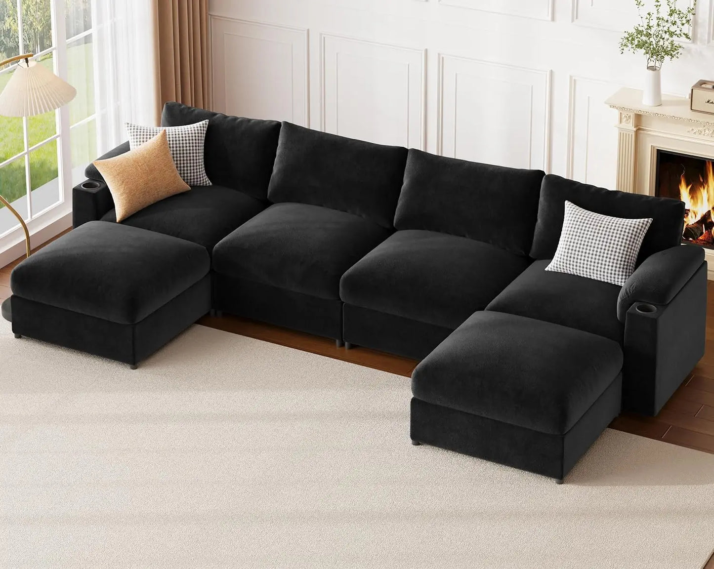Velvet Modular Sectional Sofa Couch U Shaped Sleeper Chaise