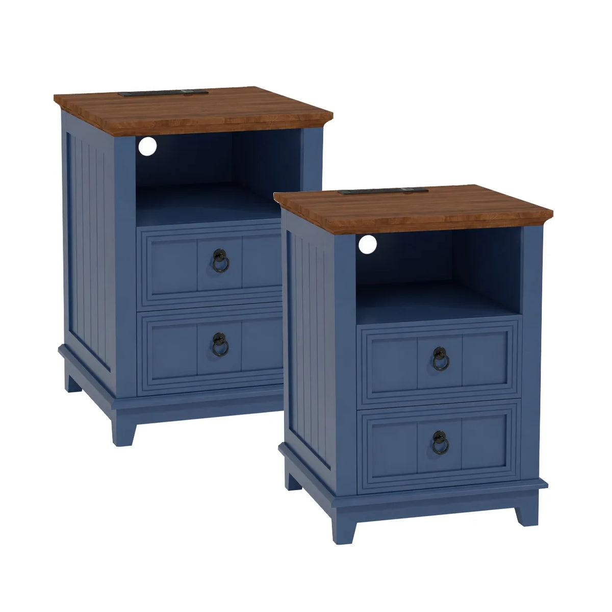 Modern Wood Nightstand With USB Charging And Storage Shelf