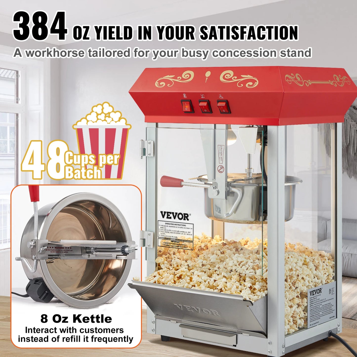 SucceBuy Electric Popcorn Maker Commercial Popper Machine SUS304 Heating Tube