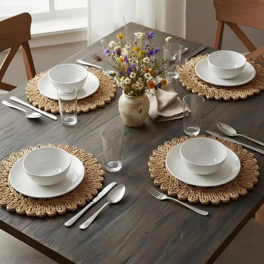 Corn Husk Round Placemats Set Of 6 For Dining Table