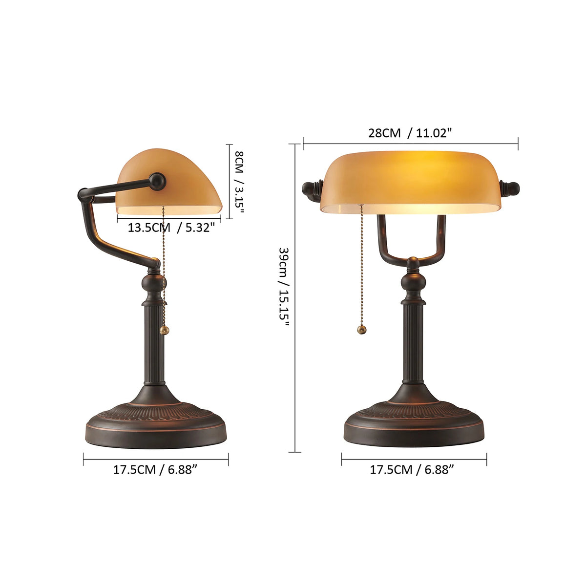 Elegant Iron And Glass Banker Table Lamp For Bedrooms