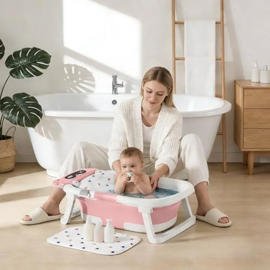 Baby BathtubFoldable Baby Bath Tub for Newborn to Toddler 0-18 Months Collapsible Infant Tub for Travel with Thermometer Soft C