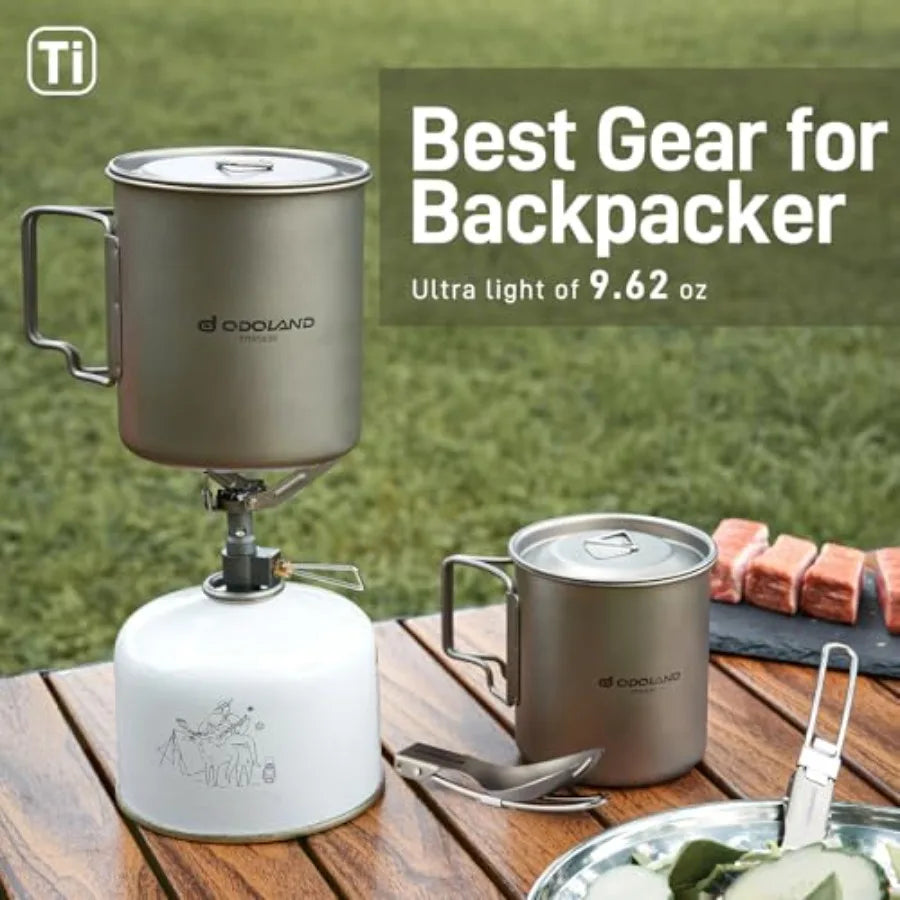 Titanium Camping Cookware Pot With Lid And Spork For Lightweight Backpacking
