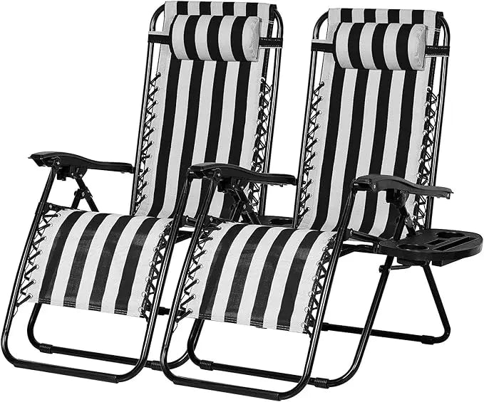 Set of 2 Adjustable Zero Gravity Patio Chairs with Pillow and Cup Holder