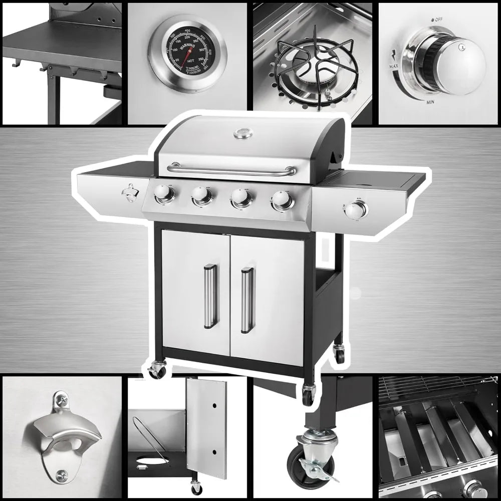 Propane Gas BBQ Grill With Side Burner And Enamel Grates