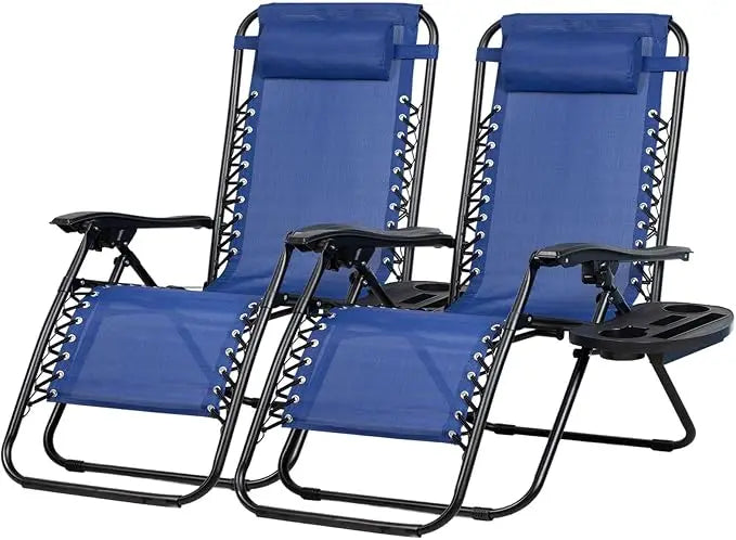 Set of 2 Adjustable Zero Gravity Patio Chairs with Pillow and Cup Holder