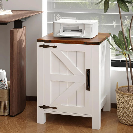 Rustic Farmhouse Nightstand With Charging Station Barn Door And Adjustable Storage Shelf Wooden Small Bedside Table 18 Inch Modern Two Tier Nightstand And End Table For Bedroom