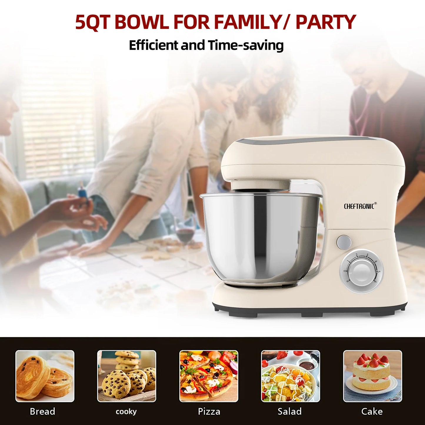 Cheftronic Tilt-Head Stand Mixer 500W 6+ Speeds for Kitchen
