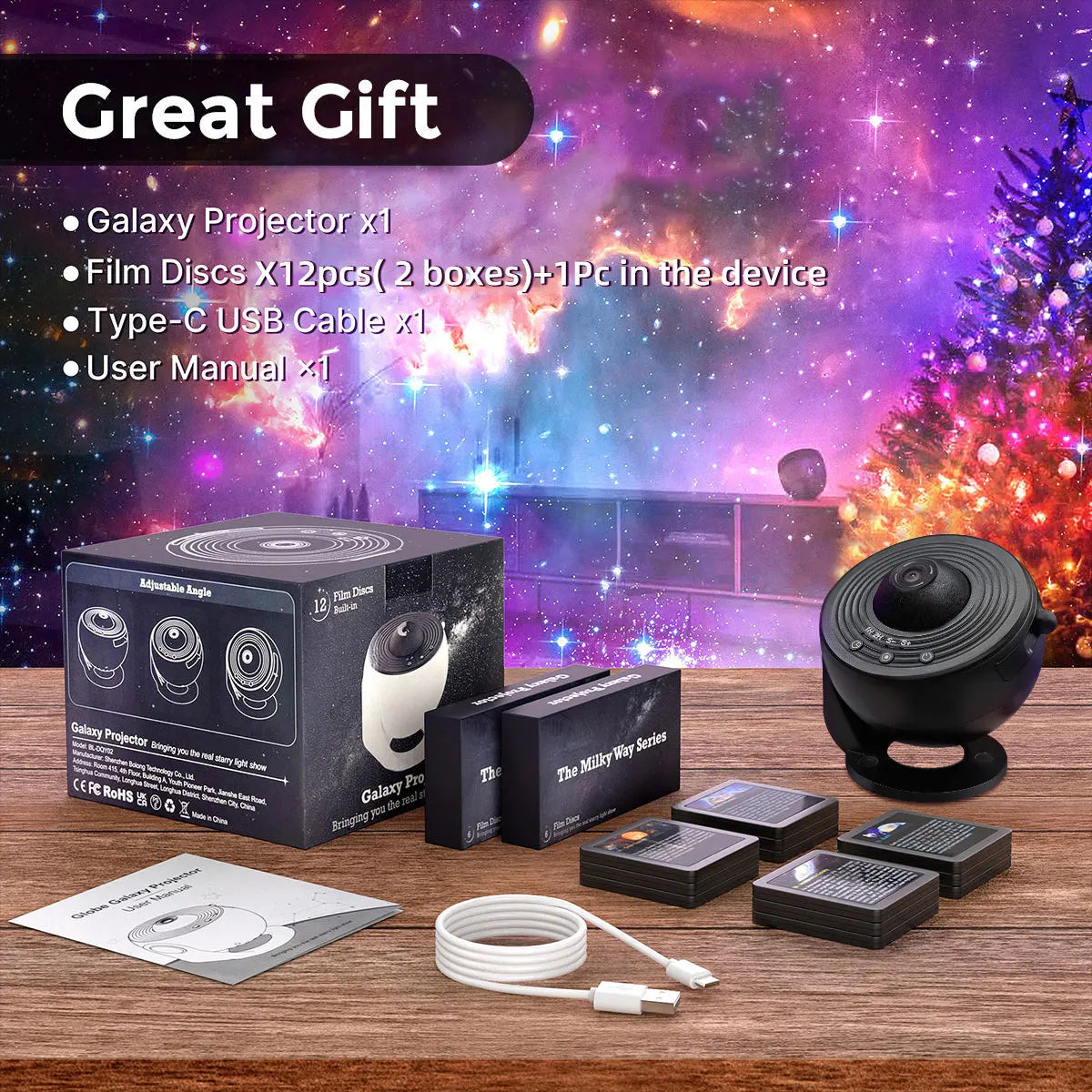 Mexllex 13 In 1 Galaxy Star Projector LED Night Light With 13 Discs