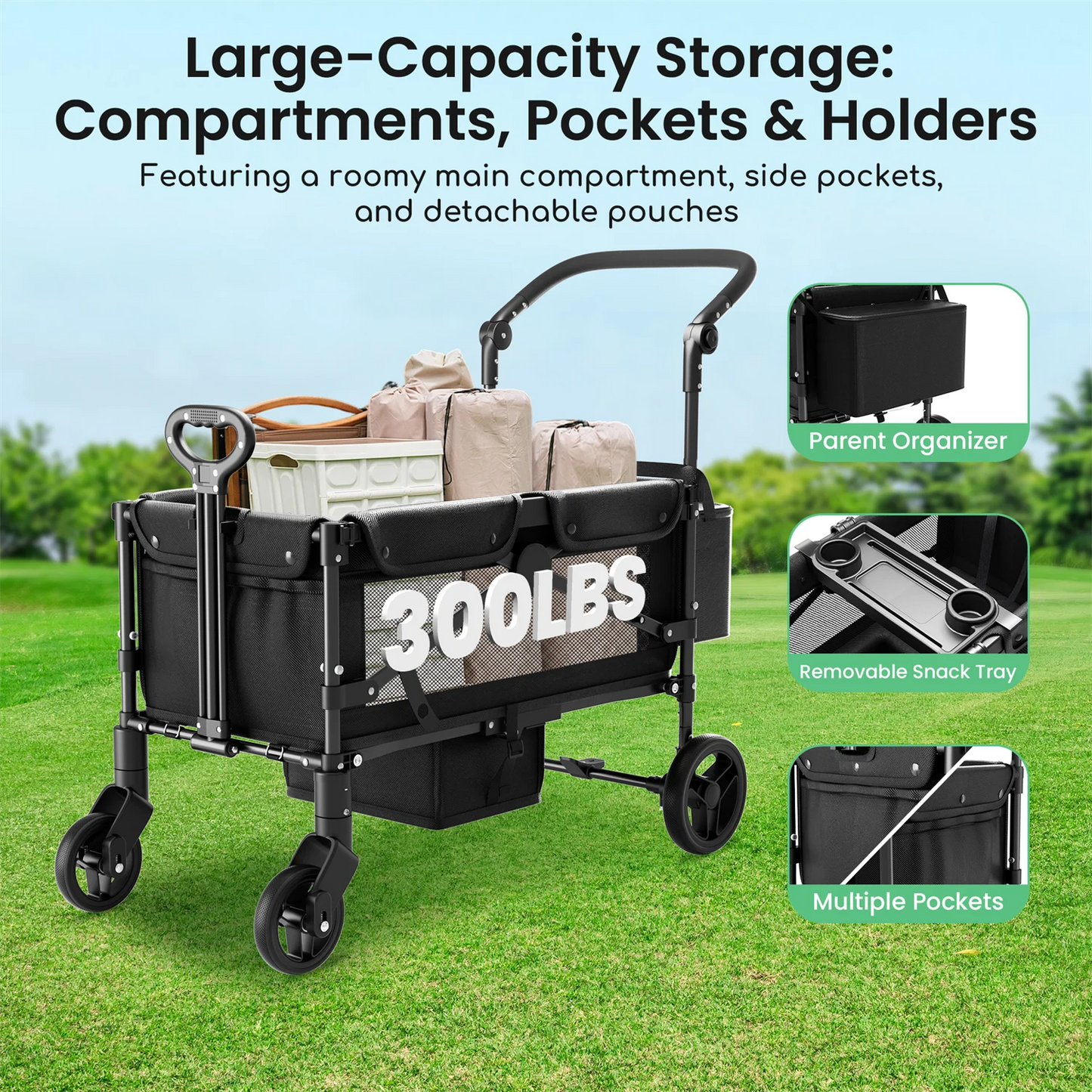 2 Seat Wagon Stroller Foldable All Terrain for Kids