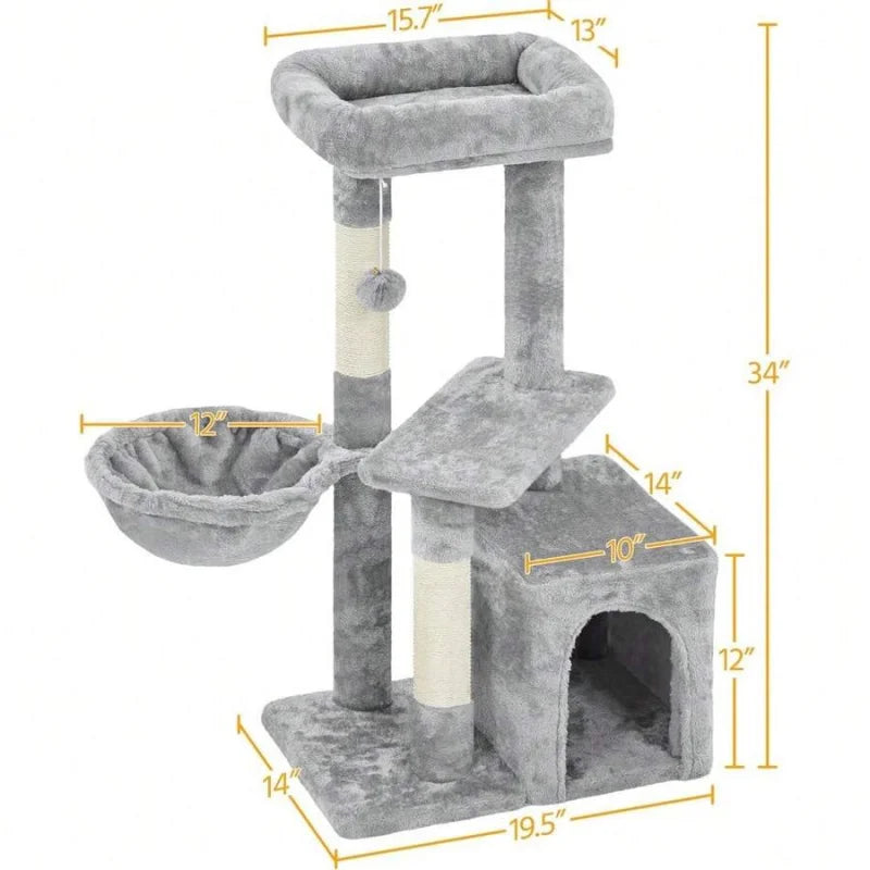 Cat Tree 3-Tier Indoor Cat Tower With Condo Platform Nest