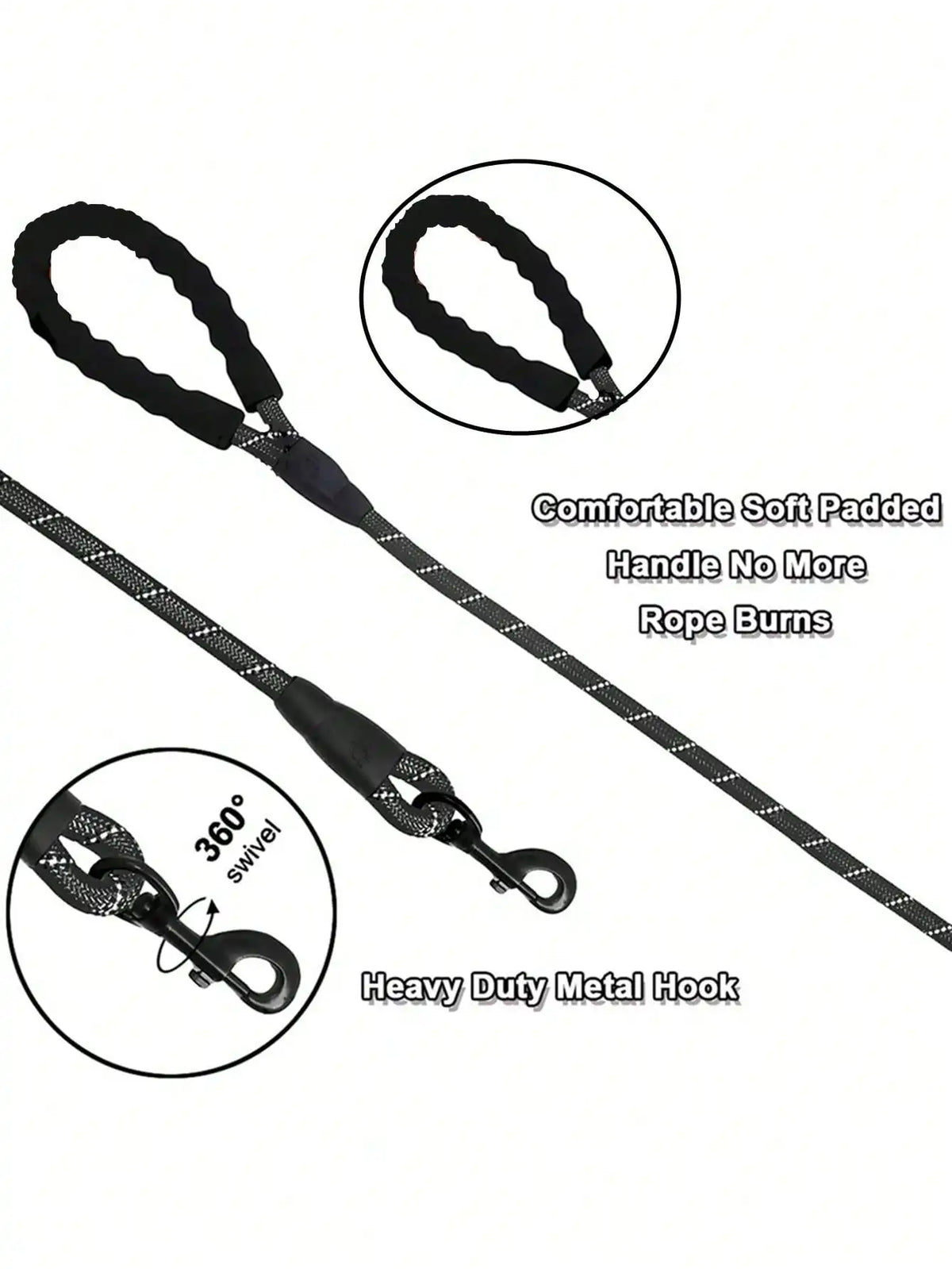 Reflective Nylon Dog Leash With Comfortable Foam Handle