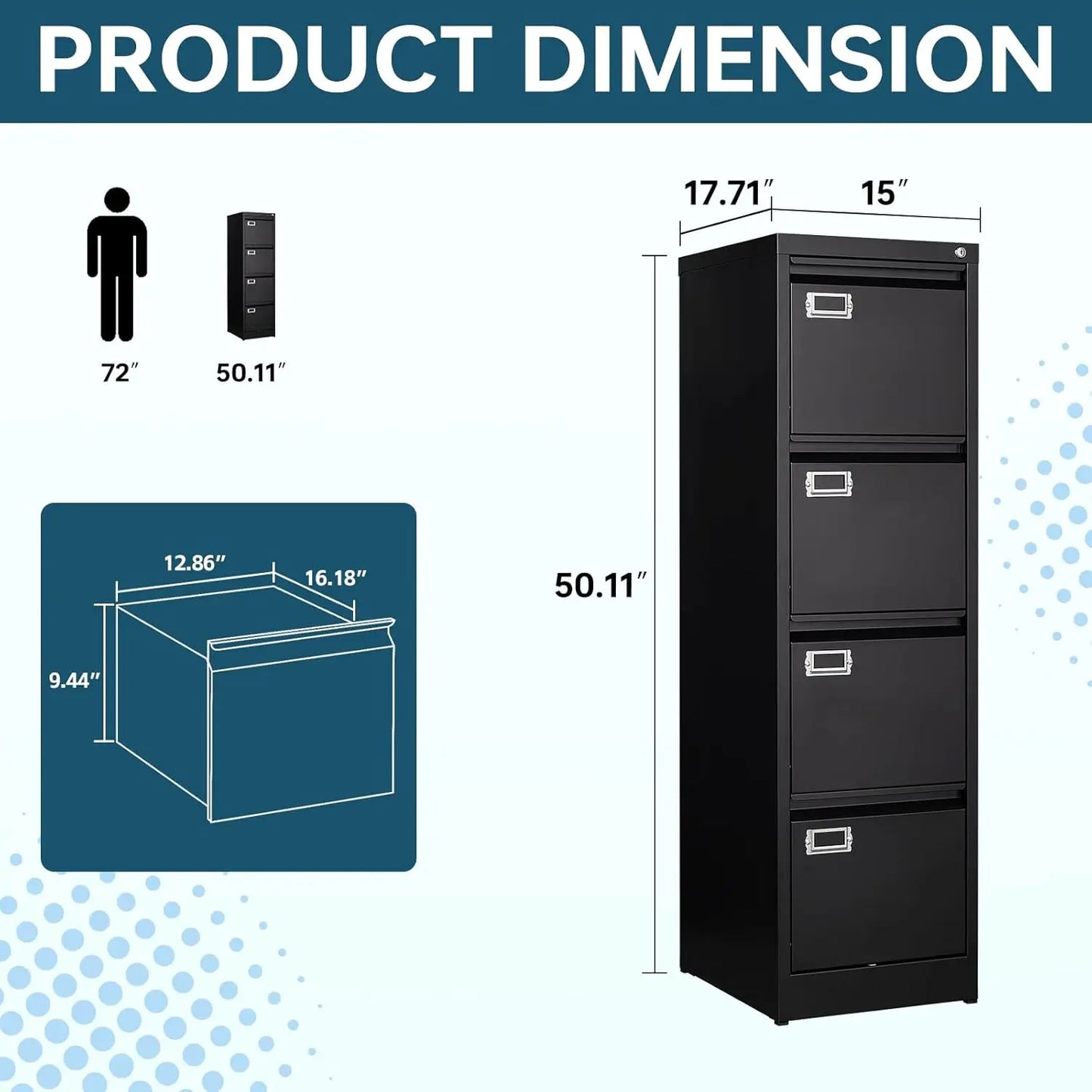 MIIKO 4 Drawer Filing Cabinet With Lock Metal Office Furniture