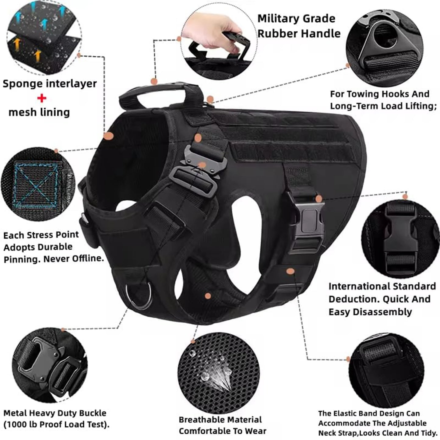 PETRAVELCN Tactical Dog Harness Molle Vest for Dogs