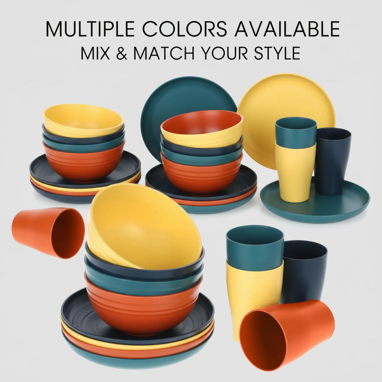 Wheat Straw Dinnerware Set Service For 8 BPA Free Unbreakable
