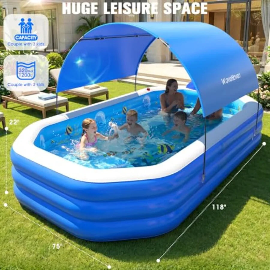 Backyard Inflatable Pool For Kids And Adults With Canopy Built In