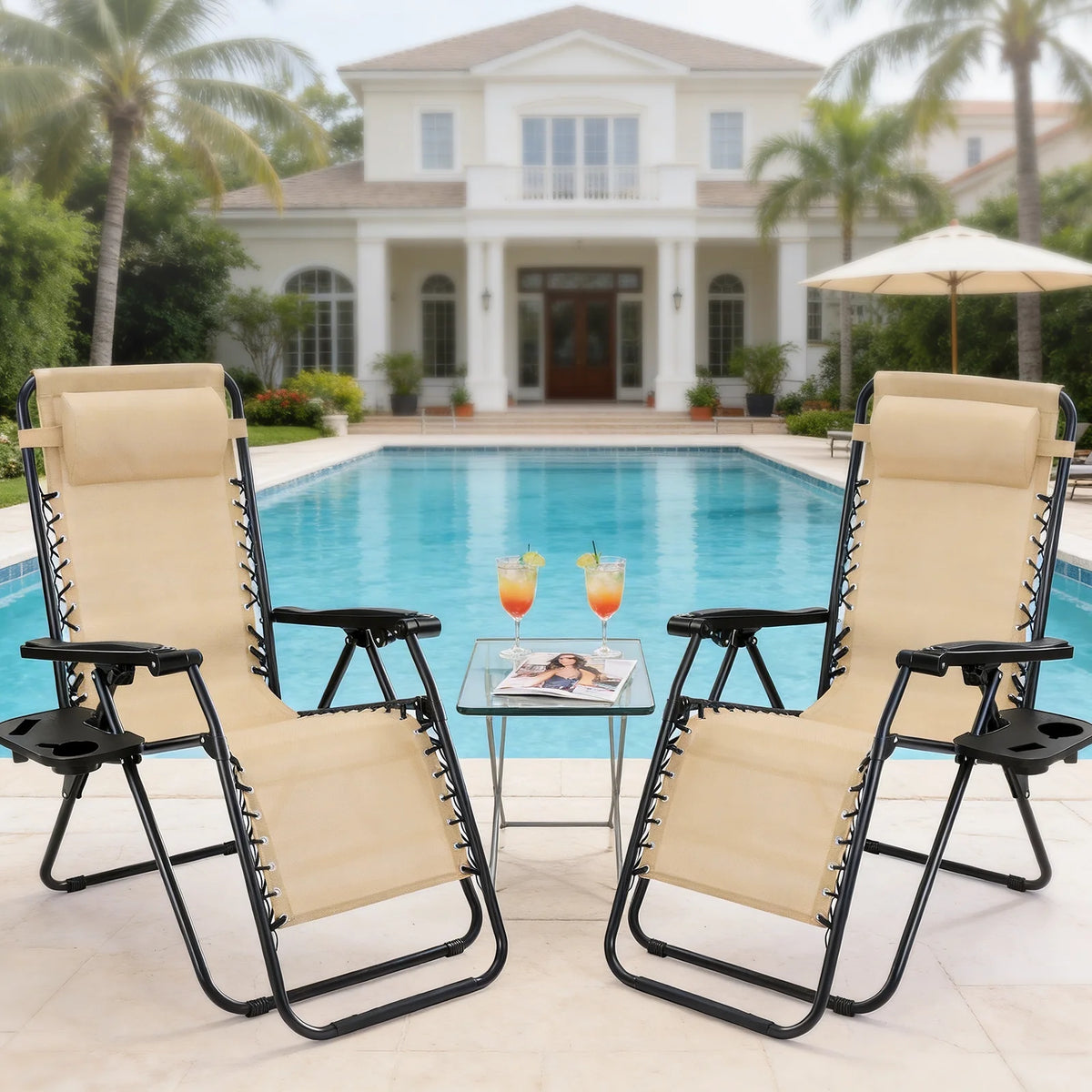 JHK Zero Gravity Outdoor Lounge Chair With Cup Holder