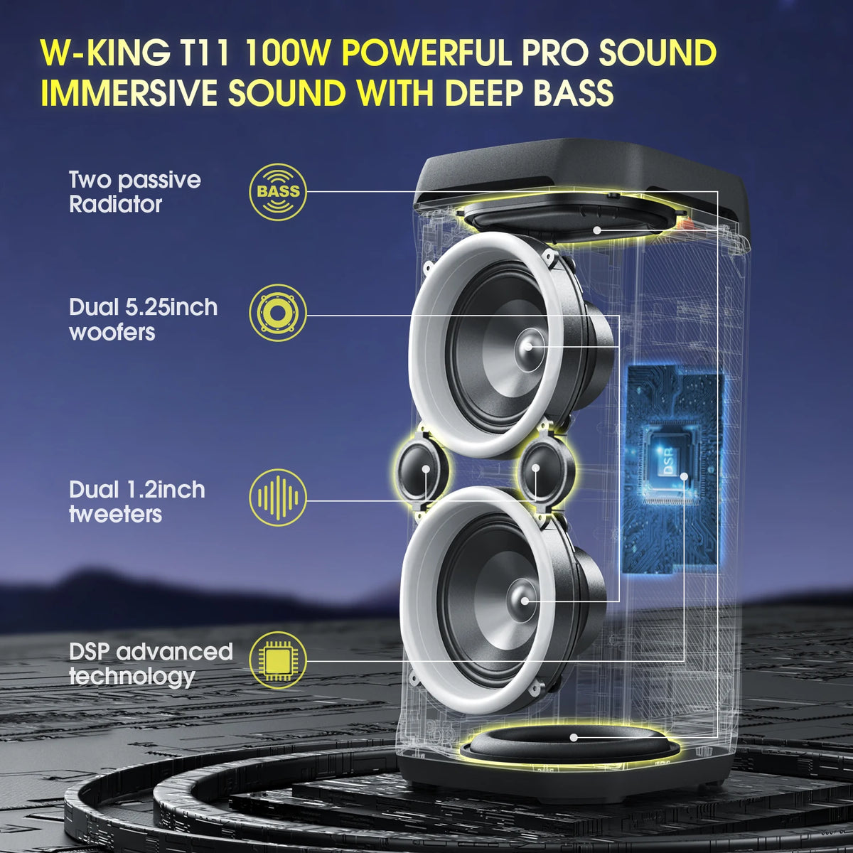 W-King T11 100W Portable Bluetooth Speaker IPX6 Waterproof Party Boombox