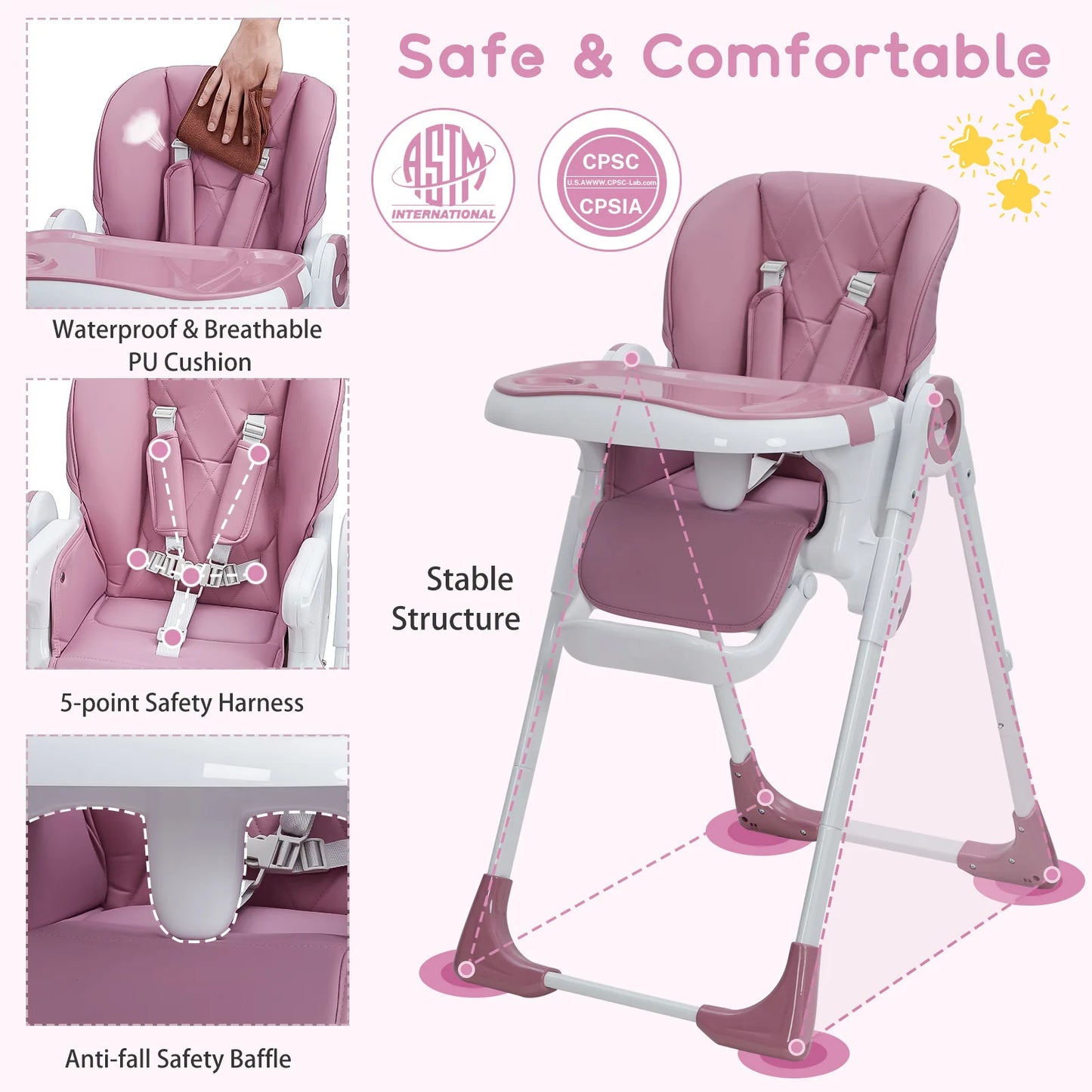 Baby High Chair Multifunctional Adjustable Height Recline Foldable for Babies