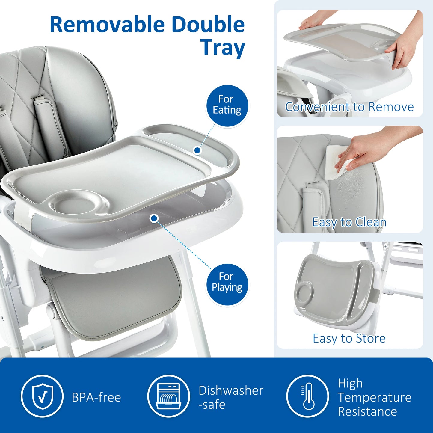Baby High Chair Multifunctional Adjustable Height Recline Foldable for Babies