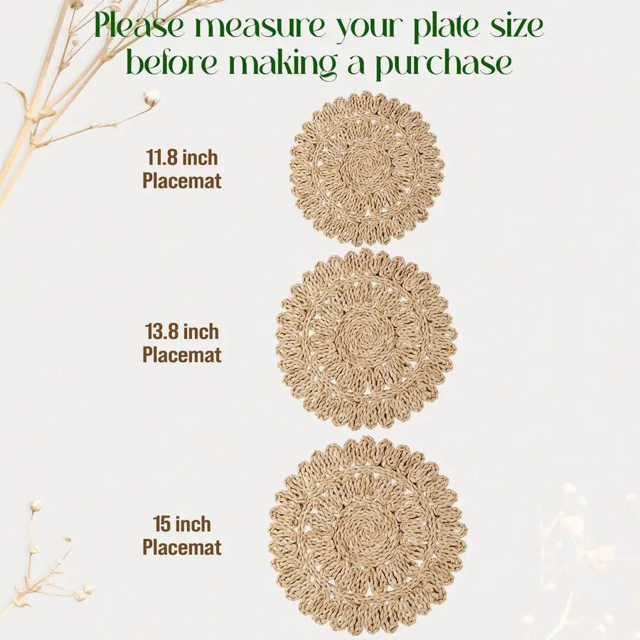 Corn Husk Round Placemats Set Of 6 For Dining Table