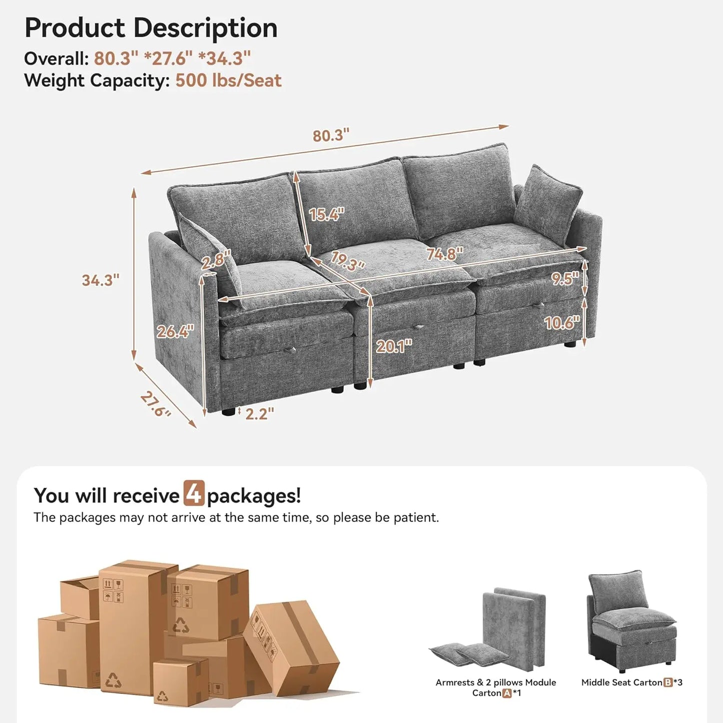 Cloud Modular Sofa With Storage And Modern Upholstery