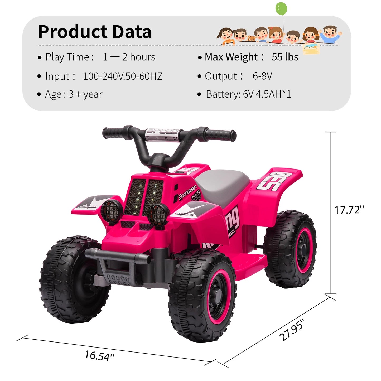 Acekool 6V Kids Electric ATV Ride On With Training Wheels