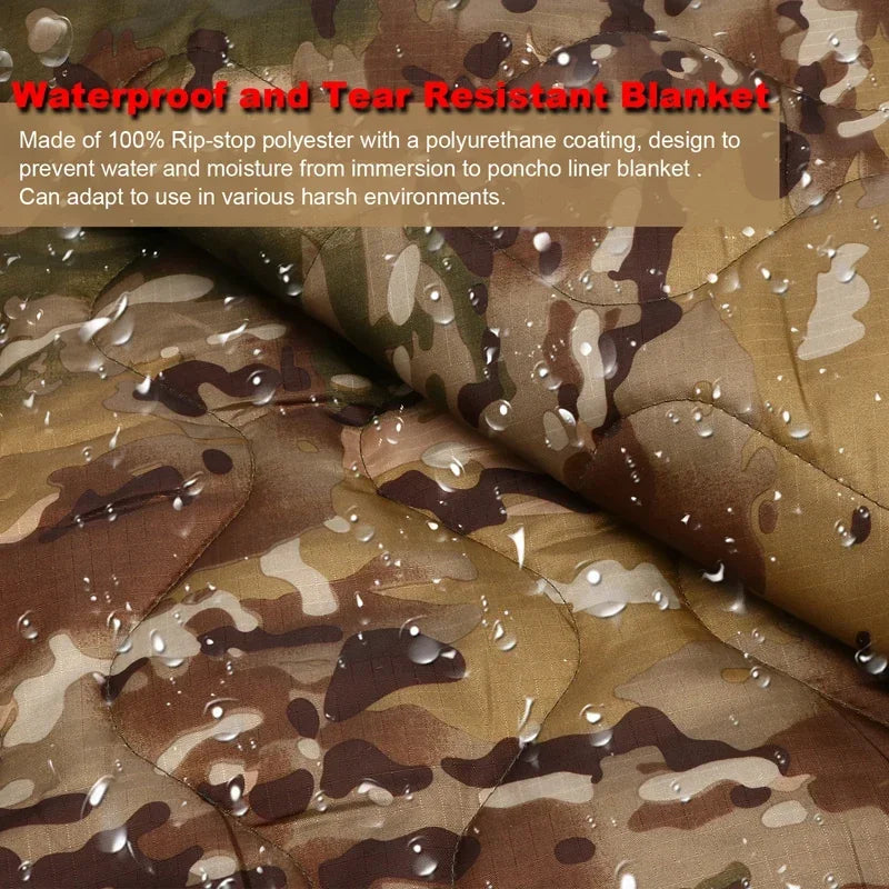 Tactical Army Poncho Liner Woobie Quilted Blanket for Camping and Hunting