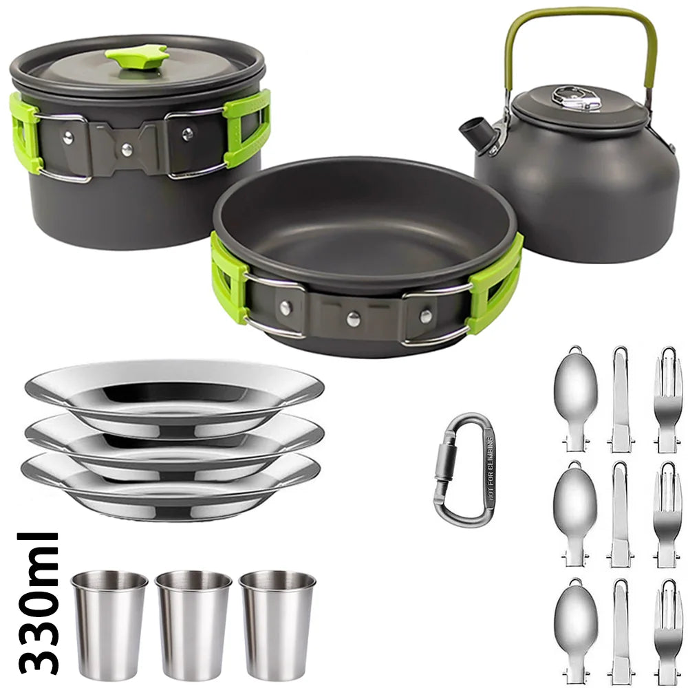 LISM Camping Cookware Set Teapot For 2-3 People Nonstick Pots