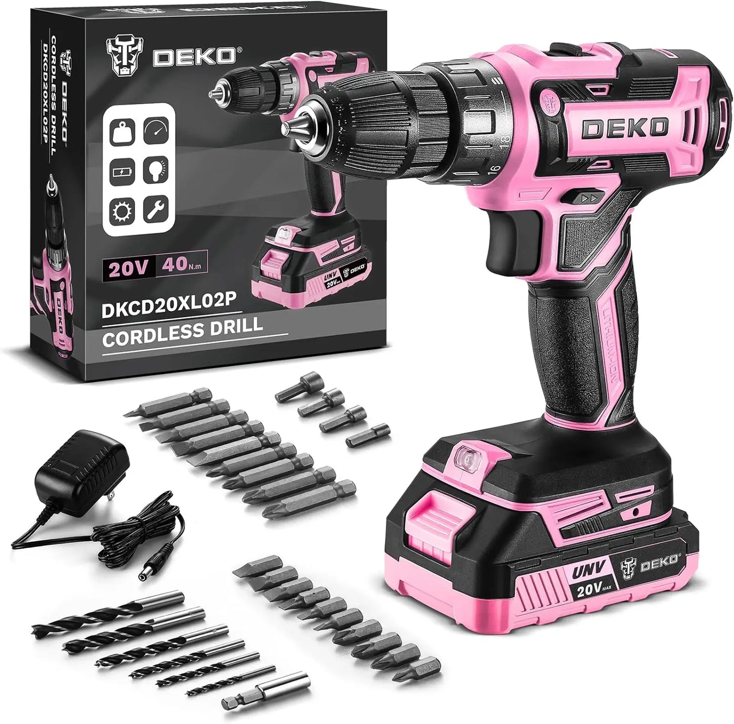 DEKO Cordless Power Drill 20V Set for Women Efficient