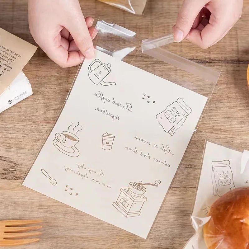 Transparent Food Storage Bags Cartoon Bakery Design
