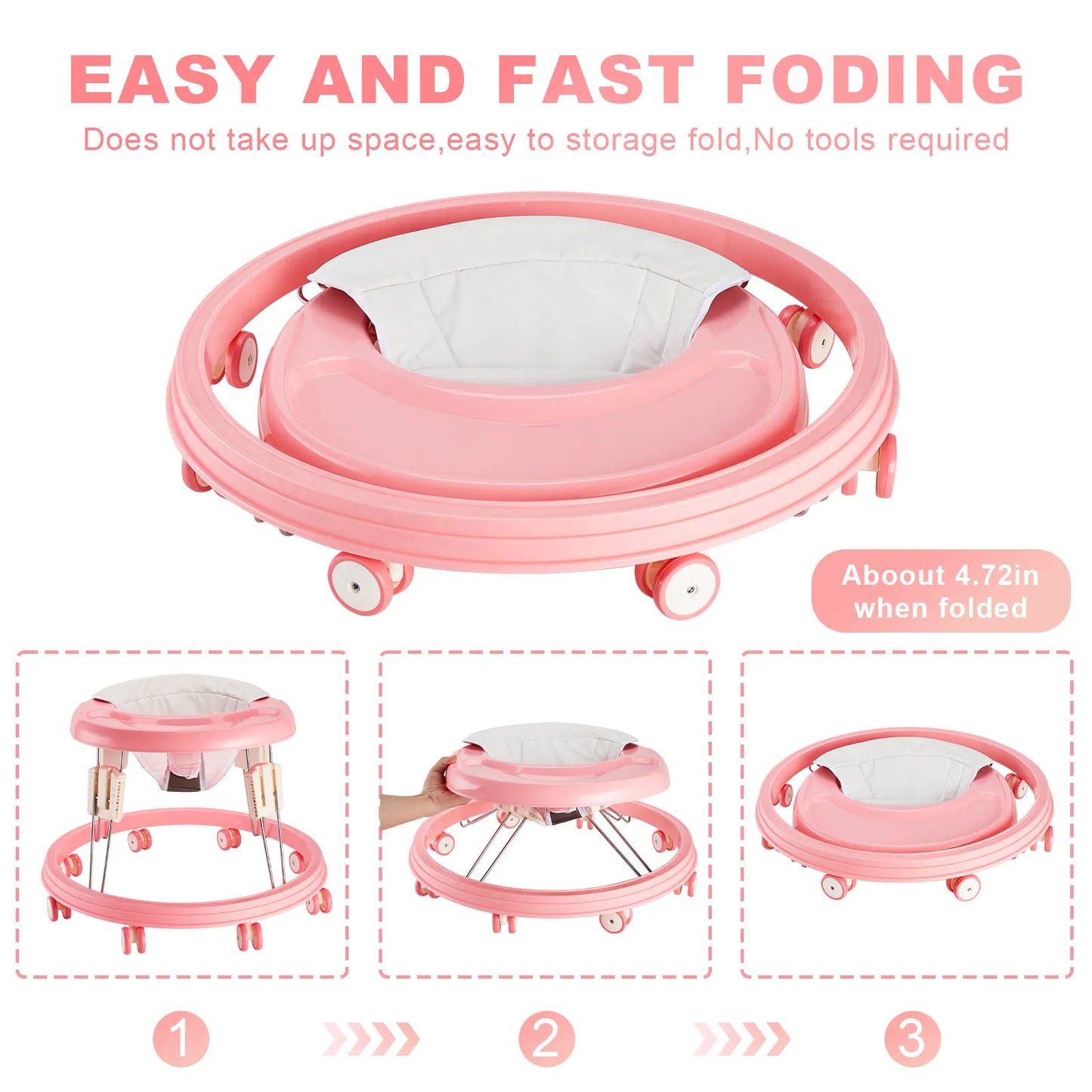 Foldable Baby Walker With Anti Rollover Brake 5 Level Height