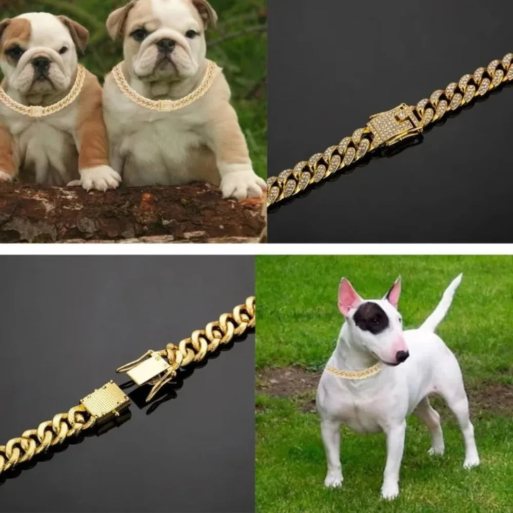 Stainless Steel Cuban Chain Dog Collar With Adjustable Buckle