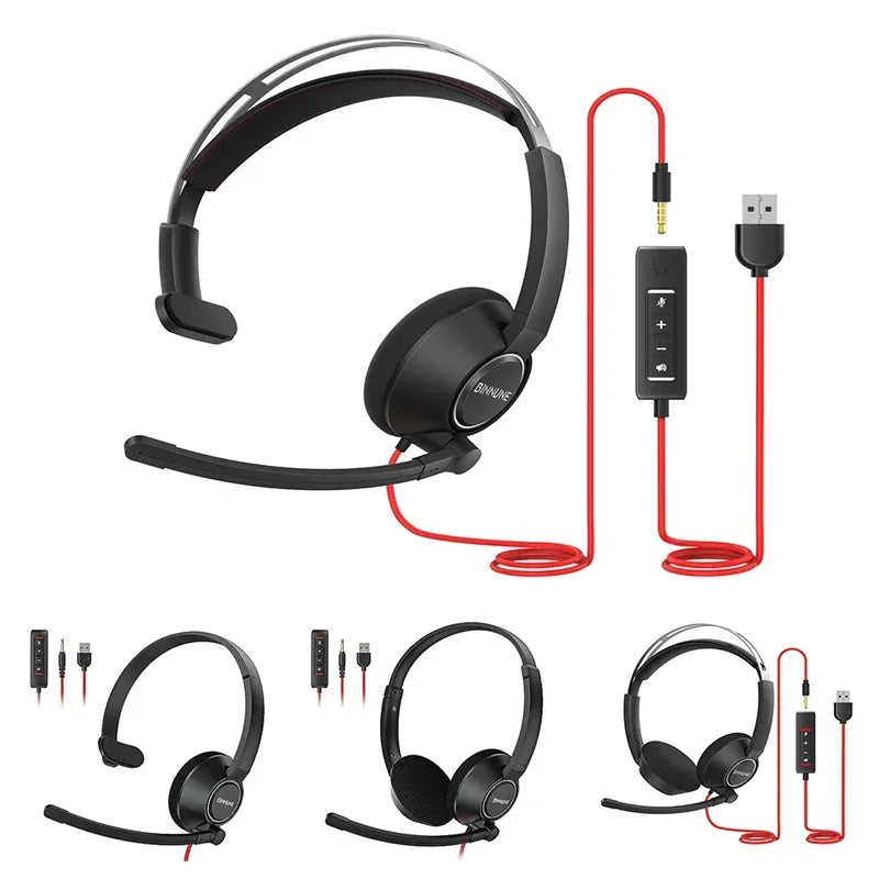 BINNUNE Wired Headset With Noise Cancelling Mic For PC Zoom