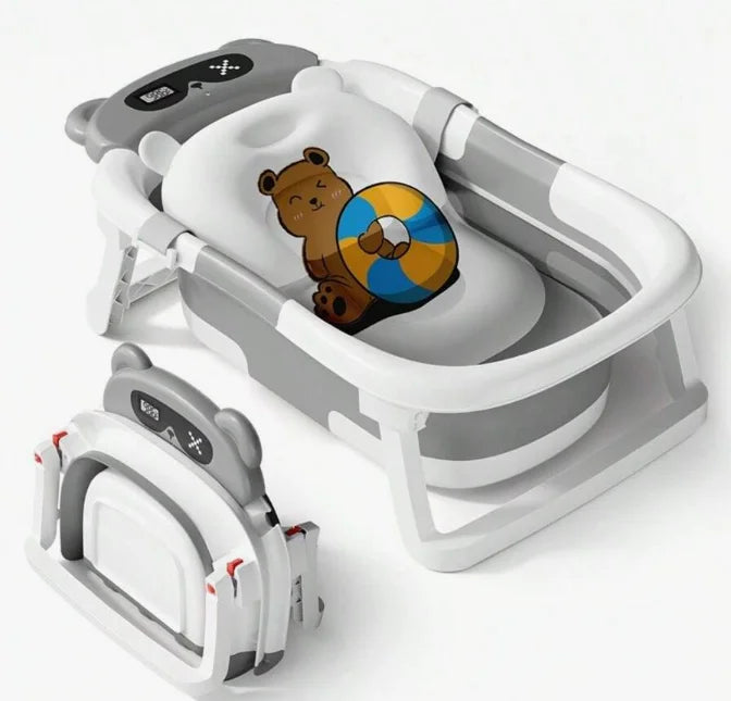 Baby BathtubFoldable Baby Bath Tub for Newborn to Toddler 0-18 Months Collapsible Infant Tub for Travel with Thermometer Soft C