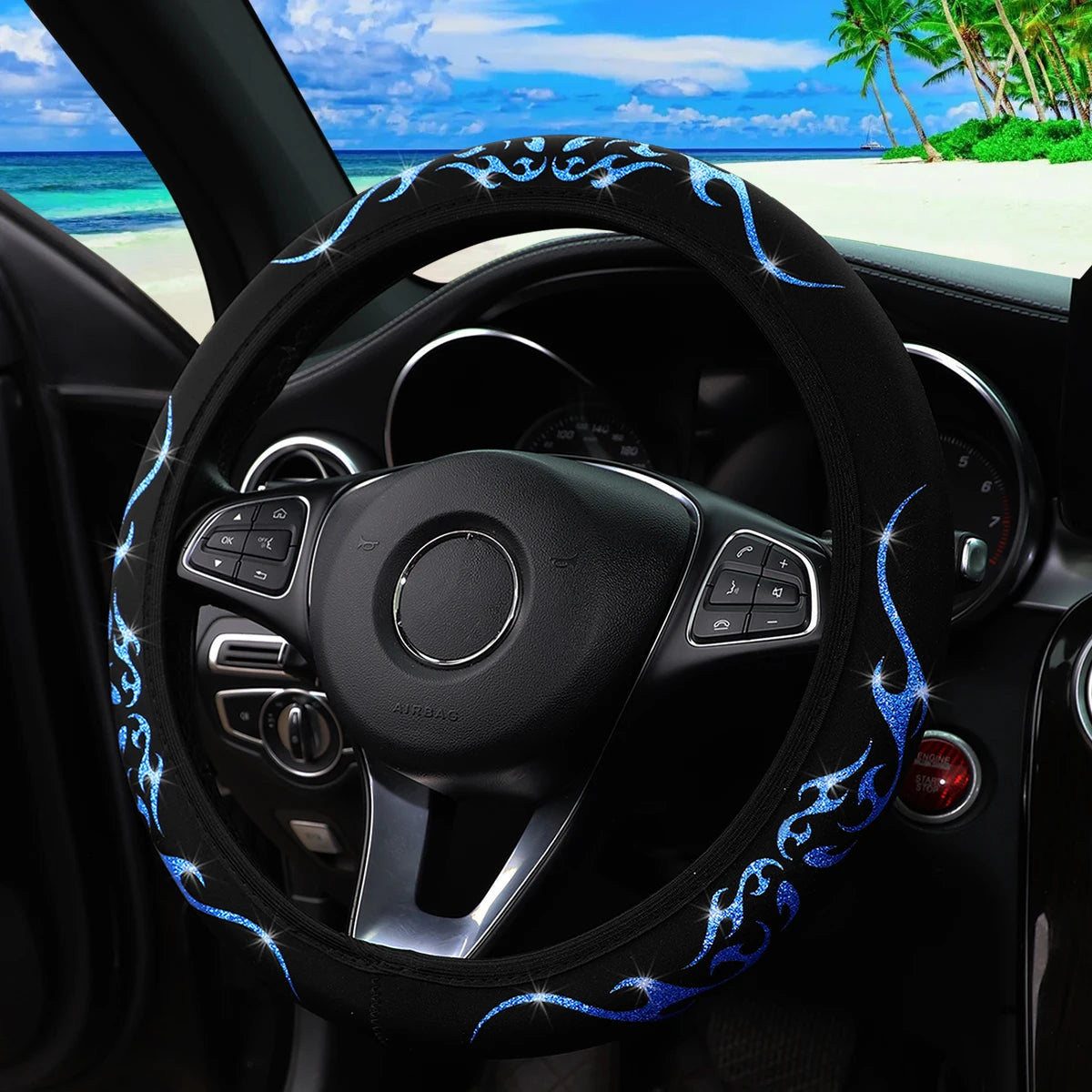 Meikaxiu Bling Bling Flame Totem Fabric Steering Wheel Cover