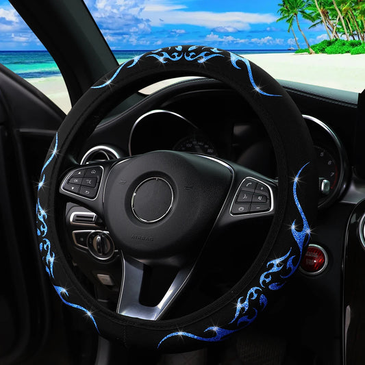 Meikaxiu Bling Bling Flame Totem Fabric Steering Wheel Cover