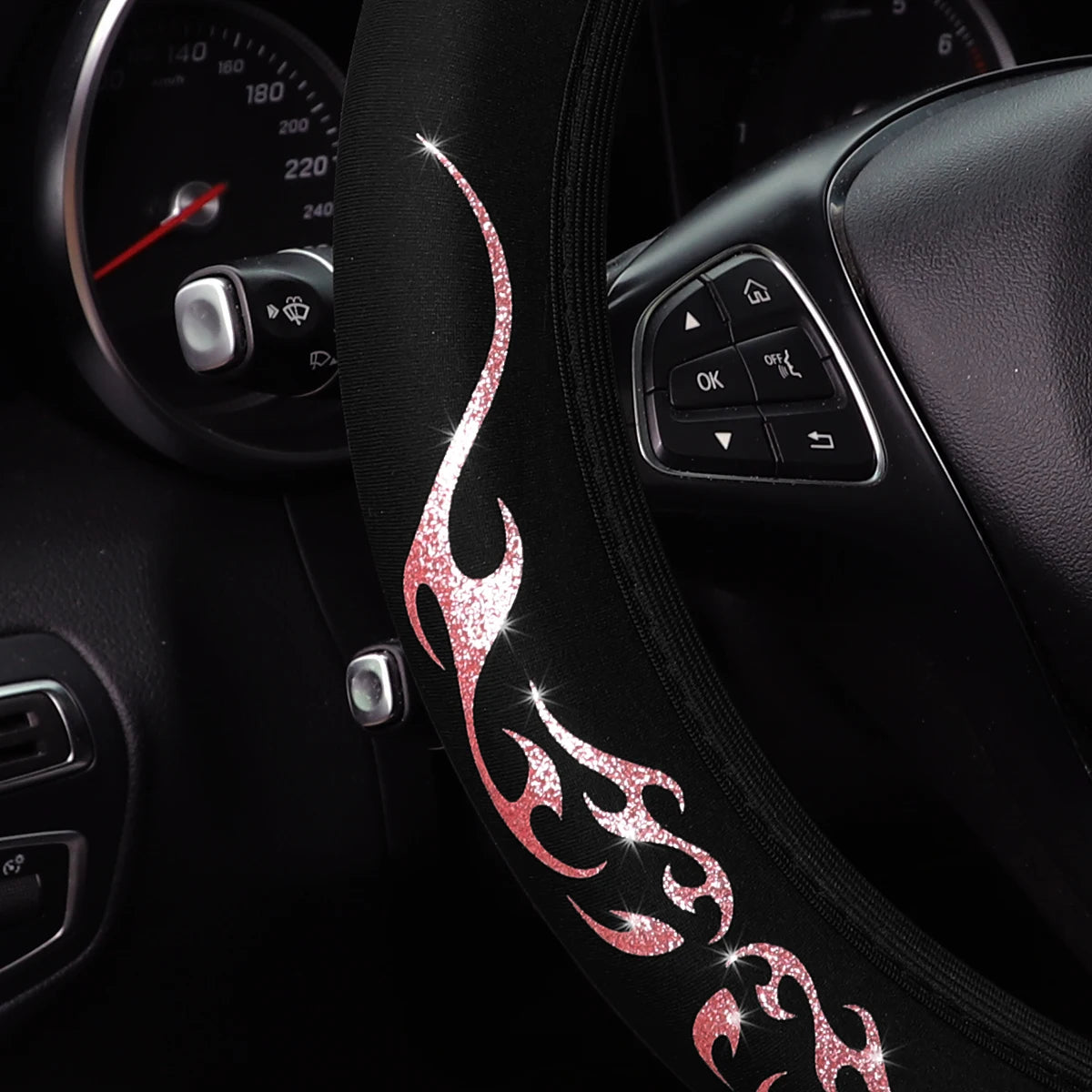 Meikaxiu Bling Bling Flame Totem Fabric Steering Wheel Cover