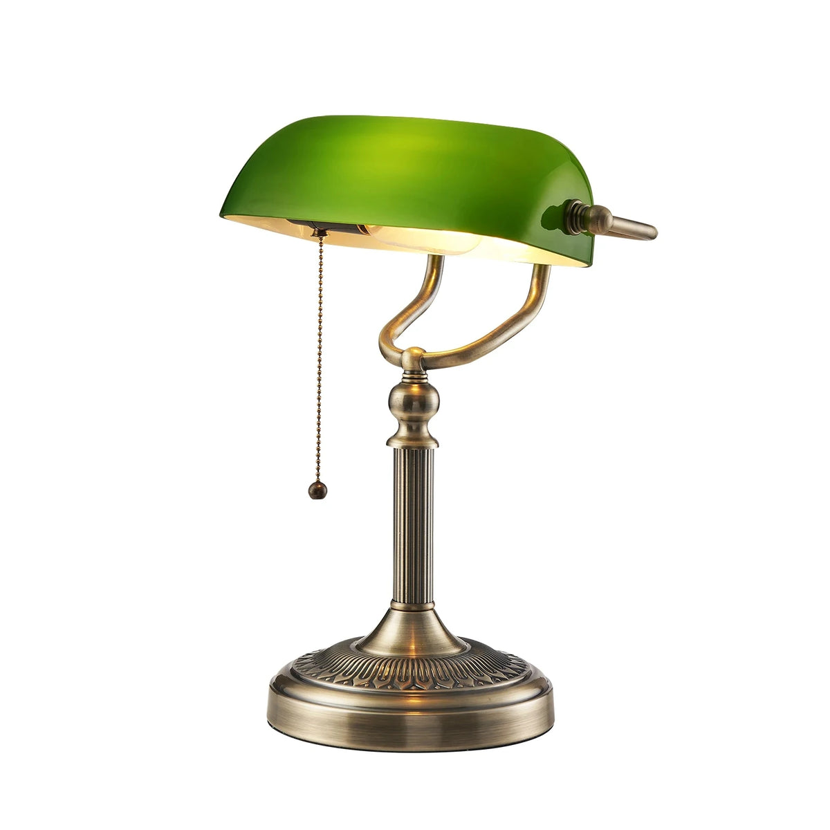 Elegant Iron And Glass Banker Table Lamp For Bedrooms