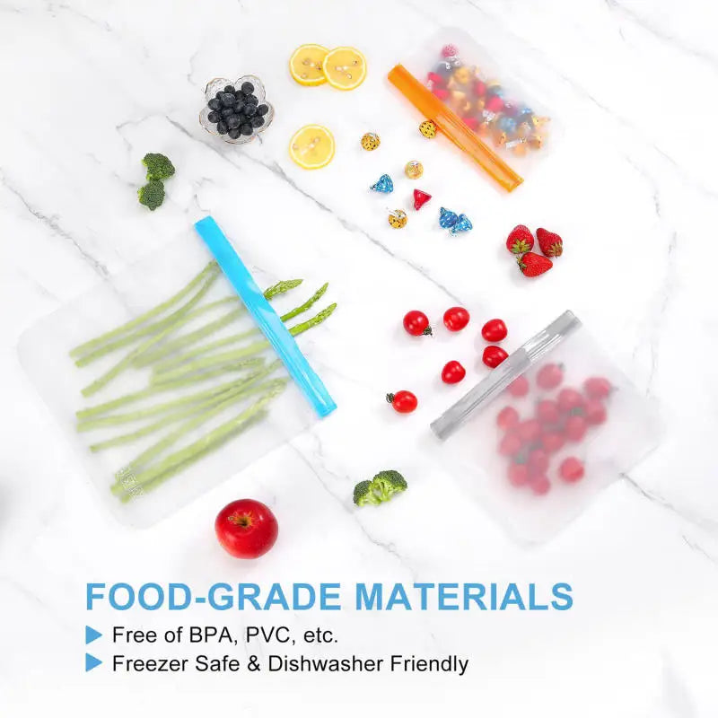 Thickened PEVA Food Storage Bags Ziplock Leakproof Freezer Safe
