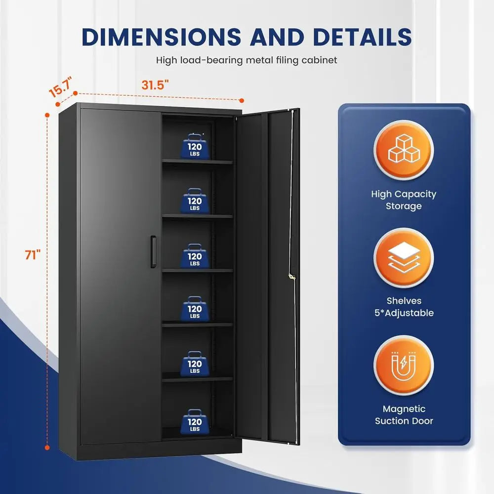 Steel Lockable Garage Storage Cabinet With 2 Doors And Shelves