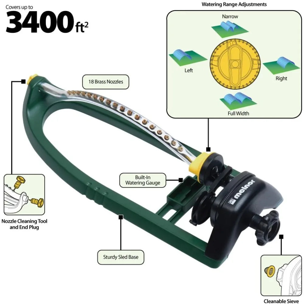 Oscillating Sprinkler with Brass Nozzles & QuickConnect Adapter, 3400 sq. ft
