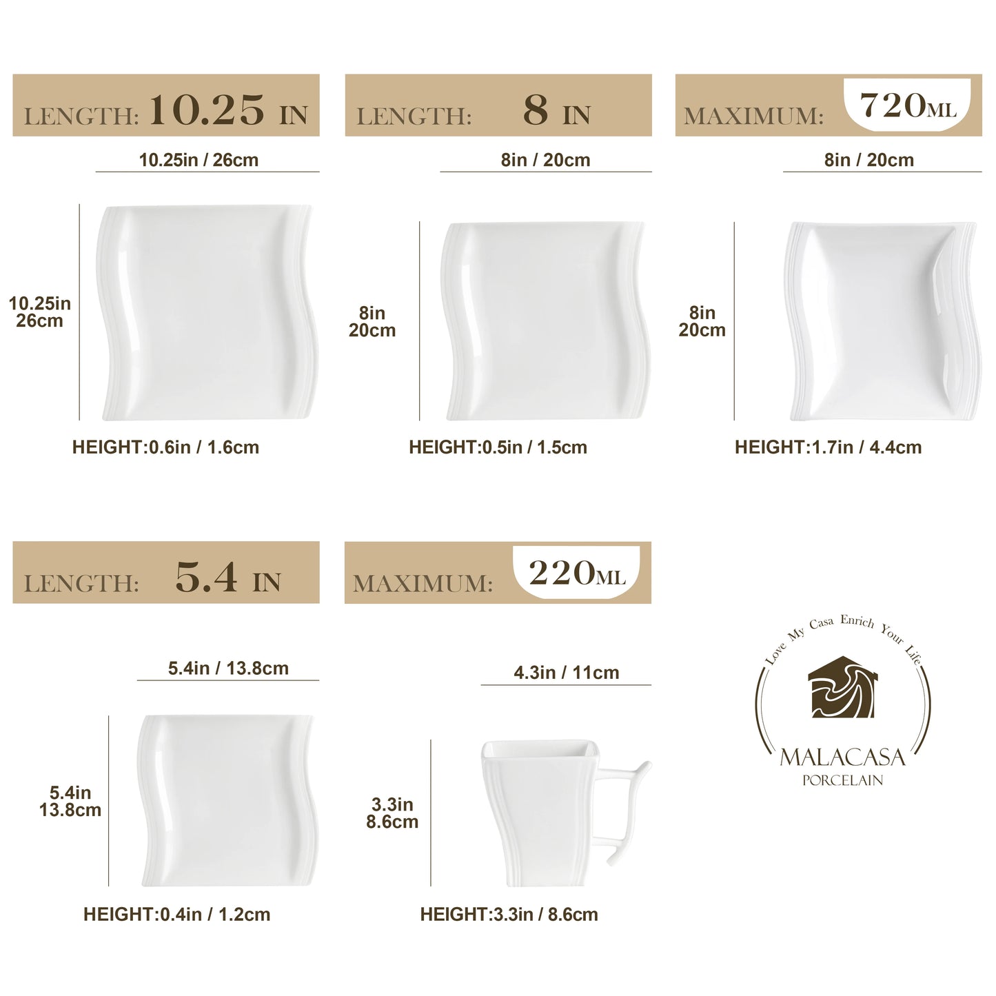 MALACASA Porcelain Dinnerware Set for Everyday Use